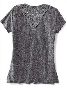 Old Navy Girls Charcoal Gray Crochet-Back Tee Size XL (14) Linen Blend Soft Cute